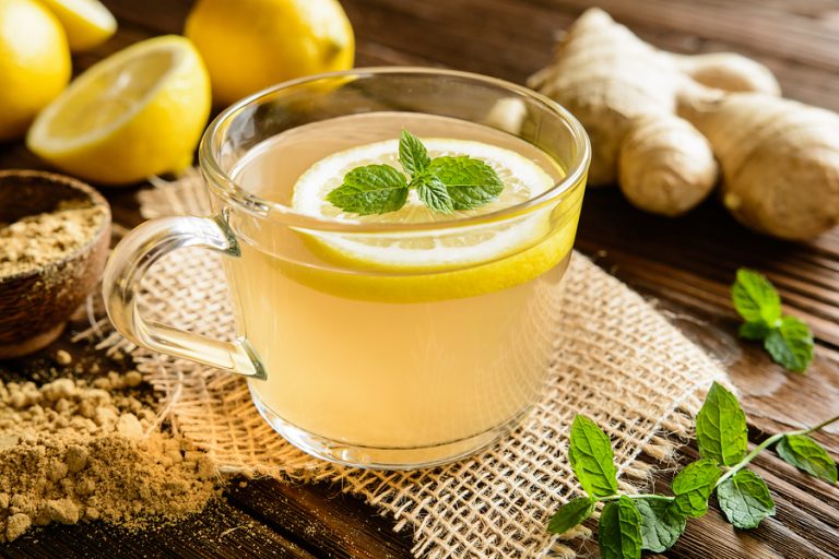 Ginger Root Tea With Lemon, Honey And Mint Ginger root tea with lemon